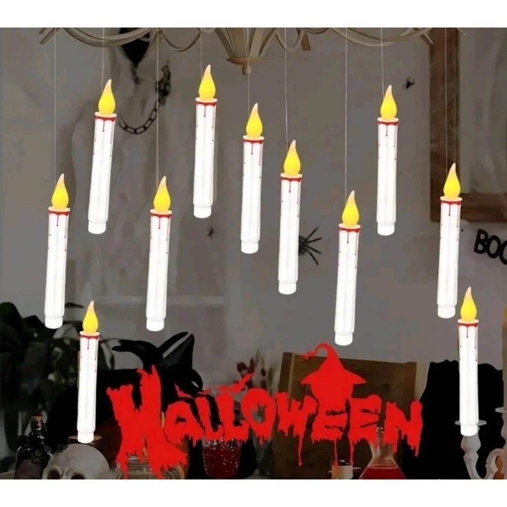 Halloween Floating Candles,10 Pack White LED Floating Candles with Remote,8 inch